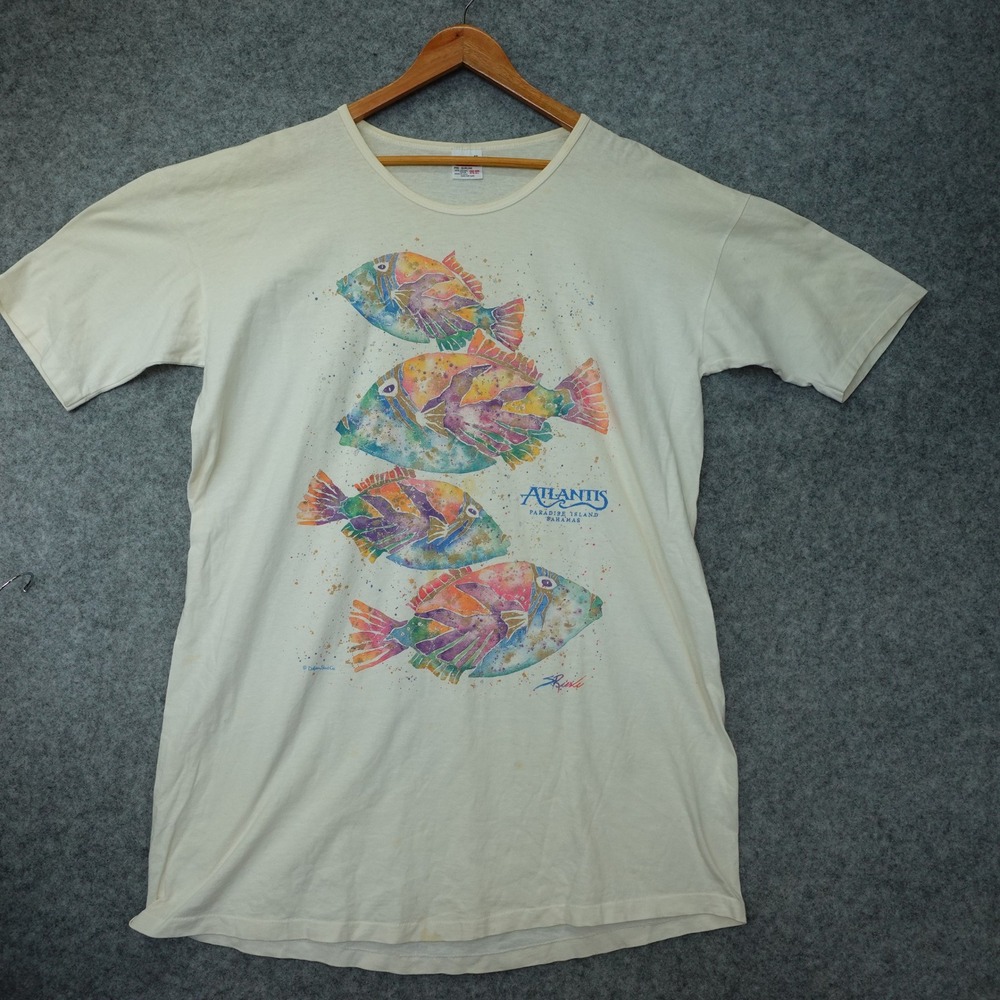 Atlantis Vintage 1990s Tee Dress Womens OSFA Single Stitch Watercolor Fish ANVIL